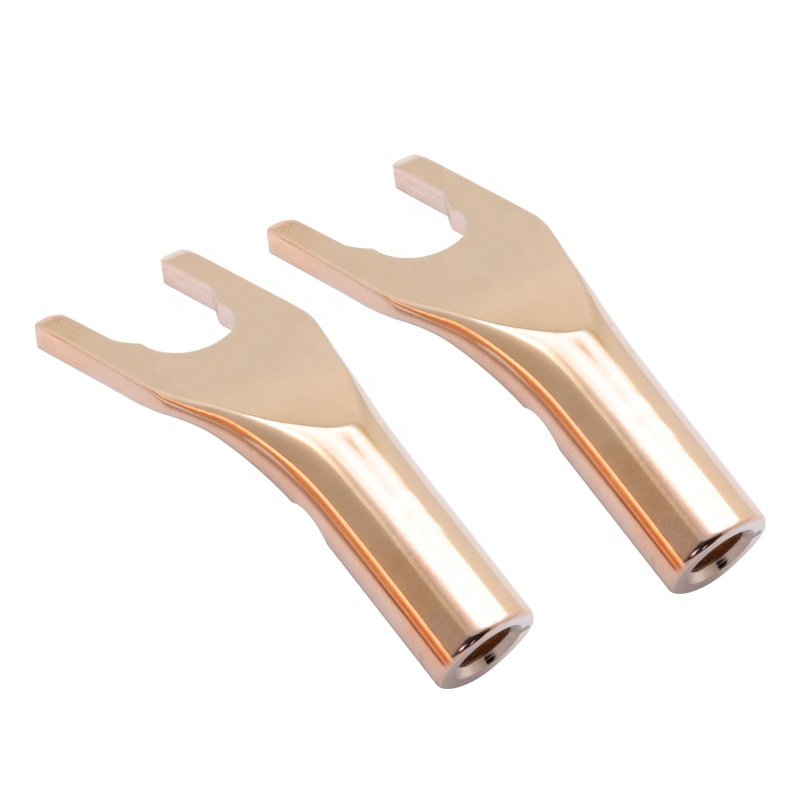 Gold-plated Pure Rose Gold Banana Plugs U/Y Type Spade Banana Connector Speaker HIFI Audio Connector With double Screw locks