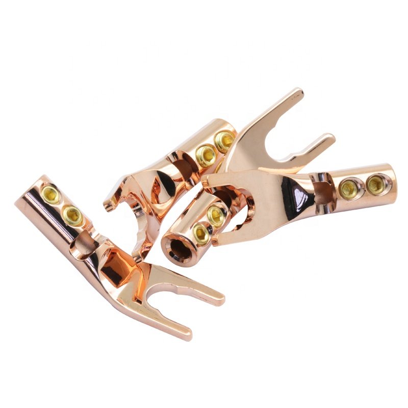 Gold-plated Pure Rose Gold Banana Plugs U/Y Type Spade Banana Connector Speaker HIFI Audio Connector With double Screw locks