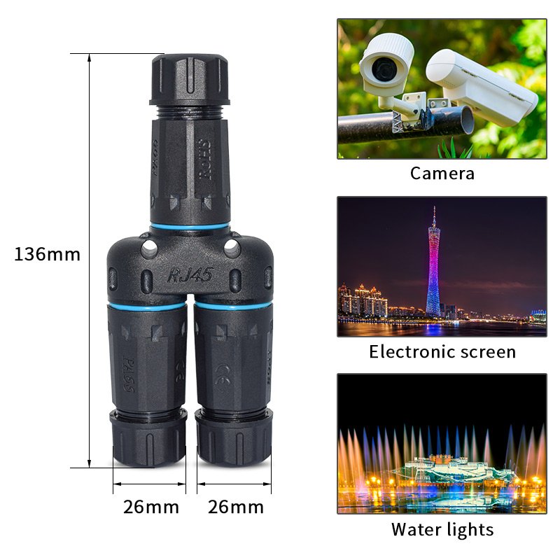 TOP IP68 RJ45 Splitter Explosion-proof Female LAN CAT6A Two way RJ45 Waterproof 8 Pin Connectors Splitter