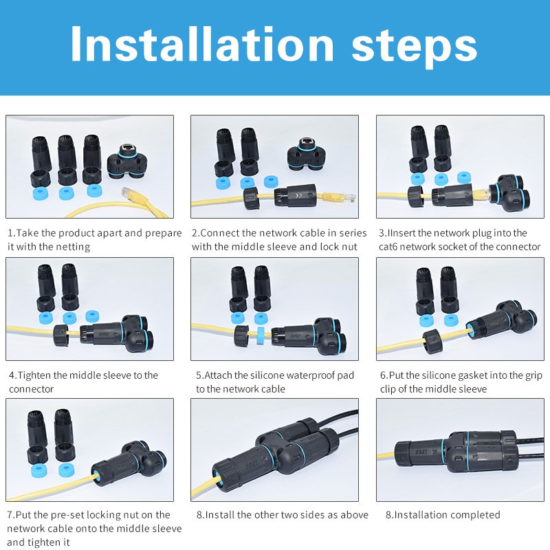 TOP IP68 RJ45 Splitter Explosion-proof Female LAN CAT6A Two way RJ45 Waterproof 8 Pin Connectors Splitter