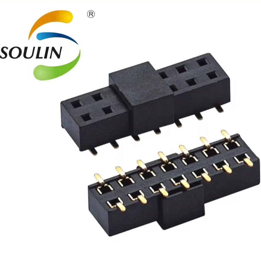 Soulin Custom PCB 2.54mm Female Header Connector SMT DIP Single Double Dual Row Misaligned pins Female Header Connectors