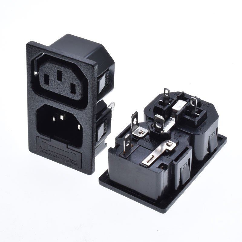 Manufacturer IEC320 2 gang outlet iec 320 c13 c14 male female connector fuse inlet power socket