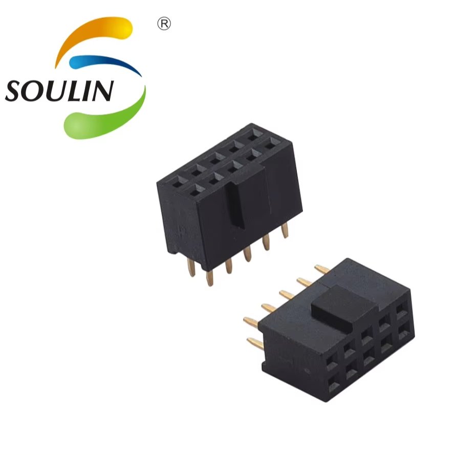 Soulin 2.54MM Spacing 2*5 Pin Sockets Dual Row Flat Contact 180 Degree Pins Female Header PCB Connectors