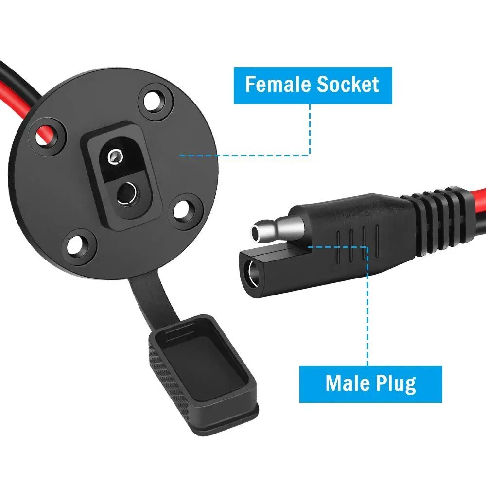 SAE Connector Power Socket Sidewall Port 12AWG Cable Weatherproof Cable Quick Connect Panel Mount Universal Flush Mount Adapter