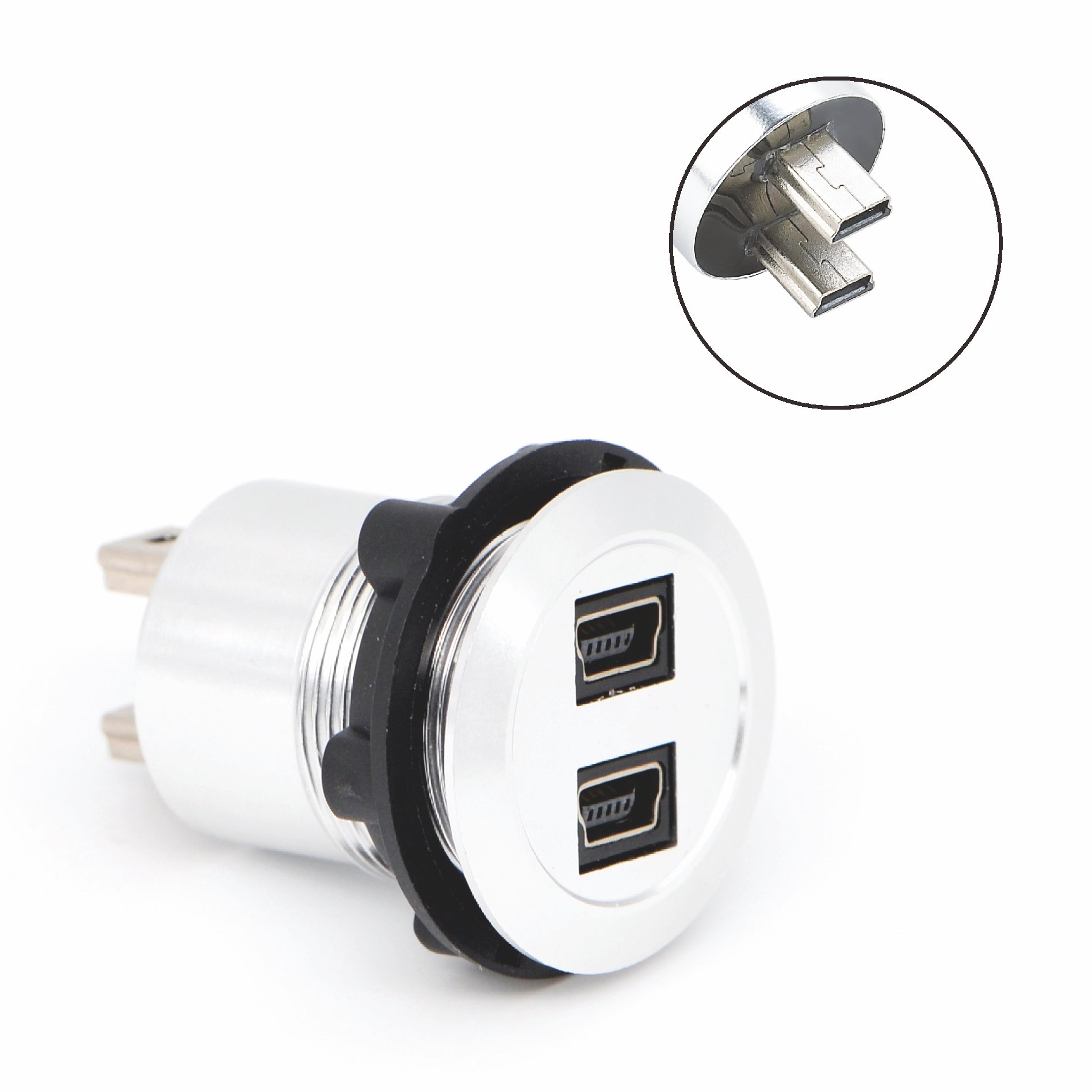 Mini USB-04-BK Double USB2.0 Panel Mount Black Metal Shell Connector 22mm Type B female to male