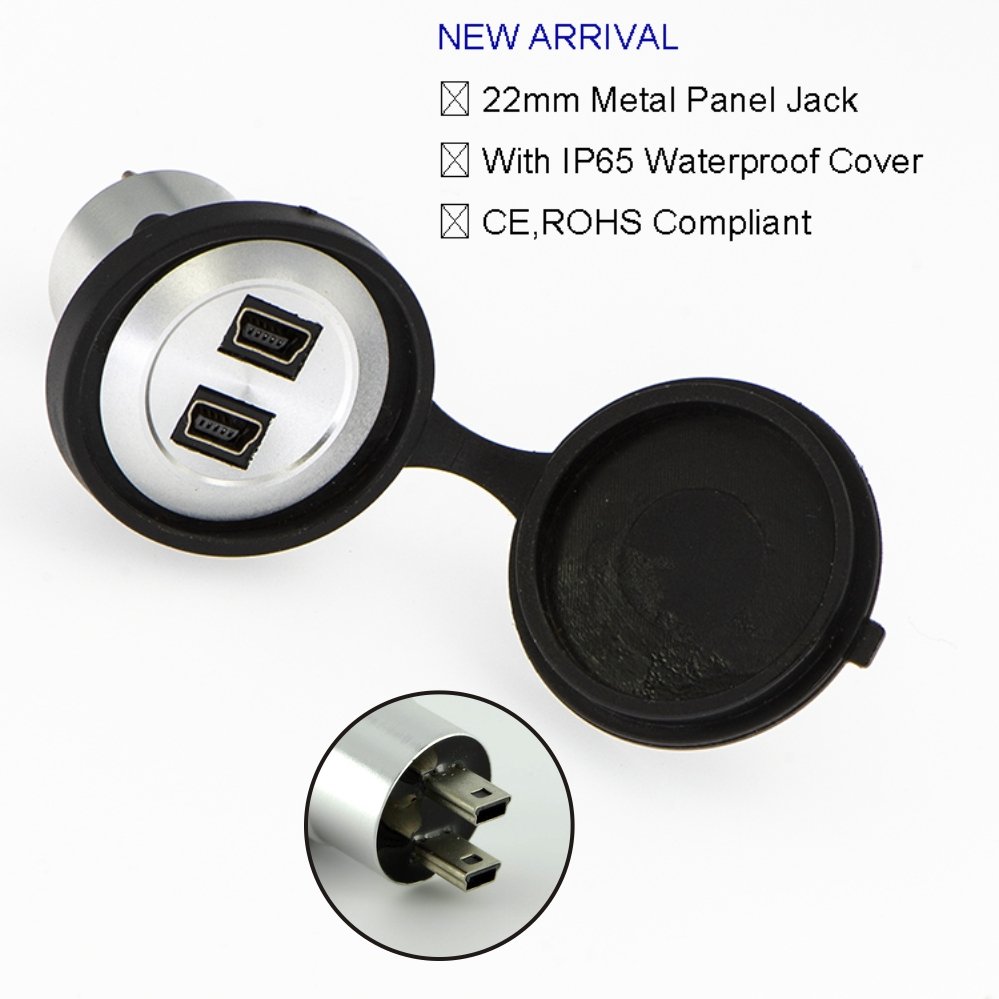 Mini USB-04-BK Double USB2.0 Panel Mount Black Metal Shell Connector 22mm Type B female to male