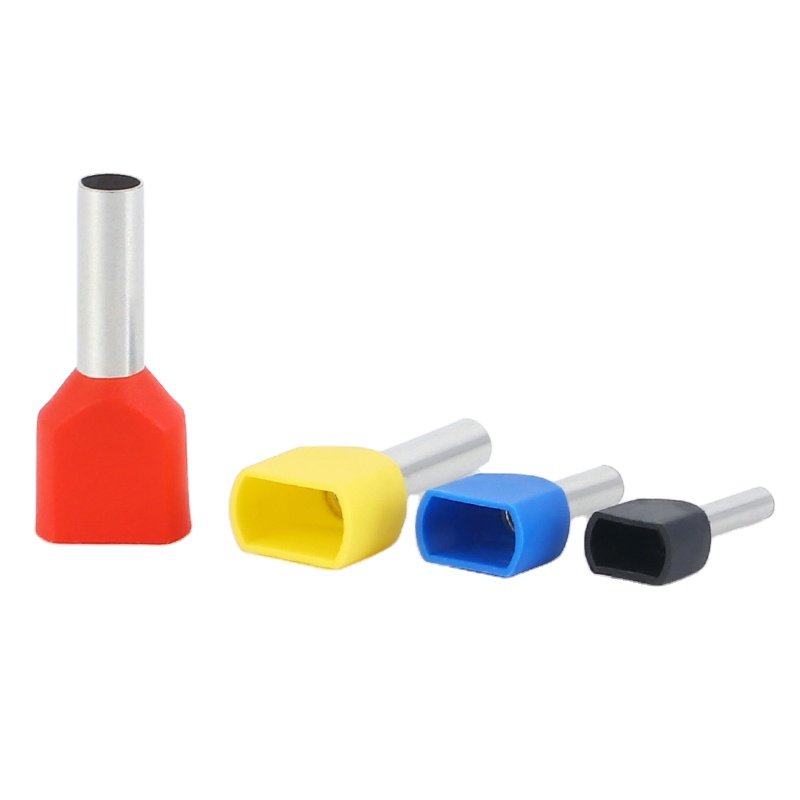 TE Series Pre-Insulating Double Cord Copper Tube Ferrule Terminal Lugs Pin Type Terminal Twin Insulated Bootlace Ferrules