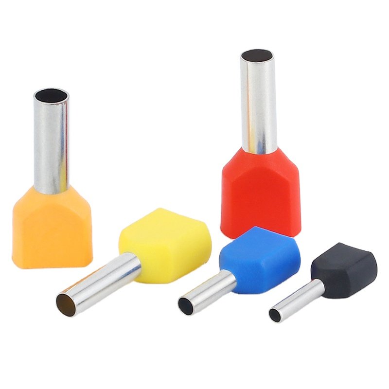 TE Series Pre-Insulating Double Cord Copper Tube Ferrule Terminal Lugs Pin Type Terminal Twin Insulated Bootlace Ferrules