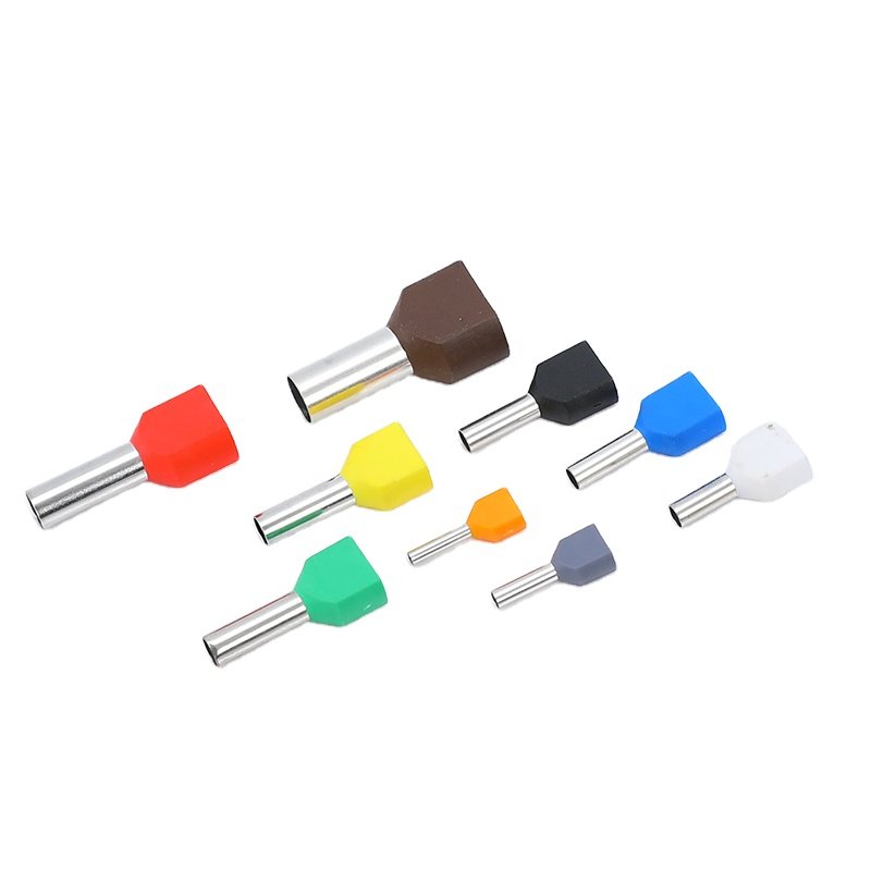 TE Series Pre-Insulating Double Cord Copper Tube Ferrule Terminal Lugs Pin Type Terminal Twin Insulated Bootlace Ferrules