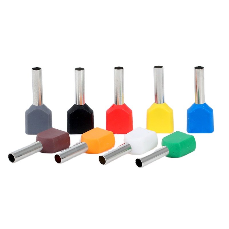 TE Series Pre-Insulating Double Cord Copper Tube Ferrule Terminal Lugs Pin Type Terminal Twin Insulated Bootlace Ferrules