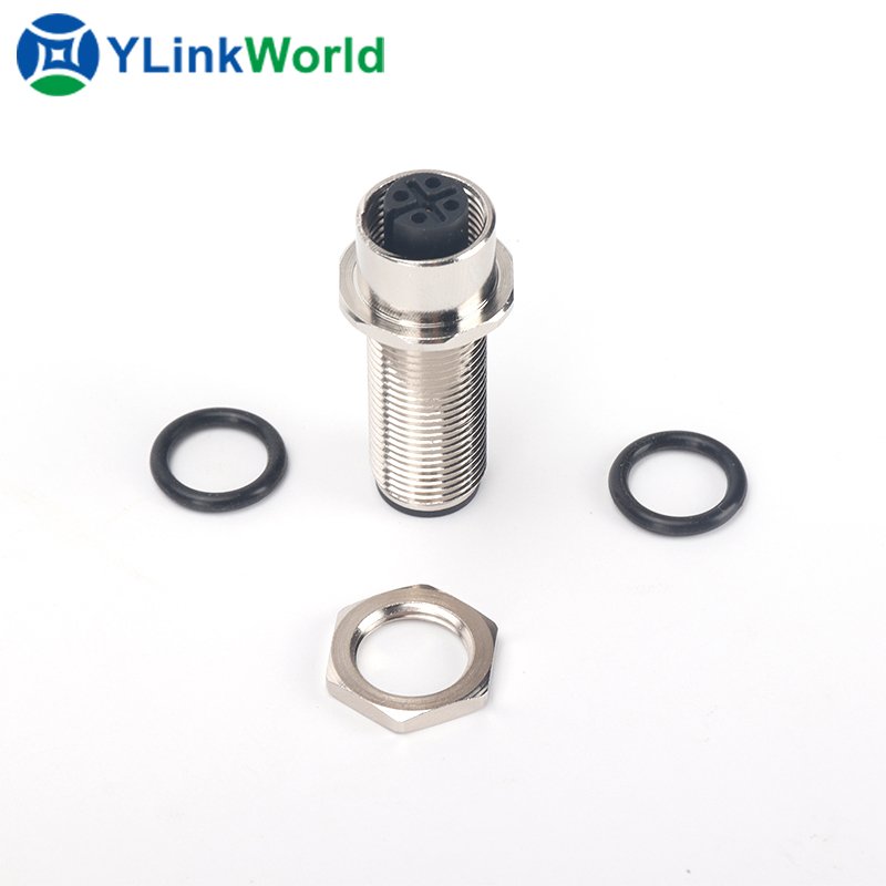 M12 through-the-wall pcb panel mount plug socket connector male to female circular adapter connector manufacturing