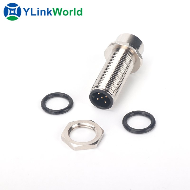 M12 through-the-wall pcb panel mount plug socket connector male to female circular adapter connector manufacturing