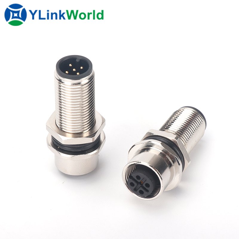 M12 through-the-wall pcb panel mount plug socket connector male to female circular adapter connector manufacturing