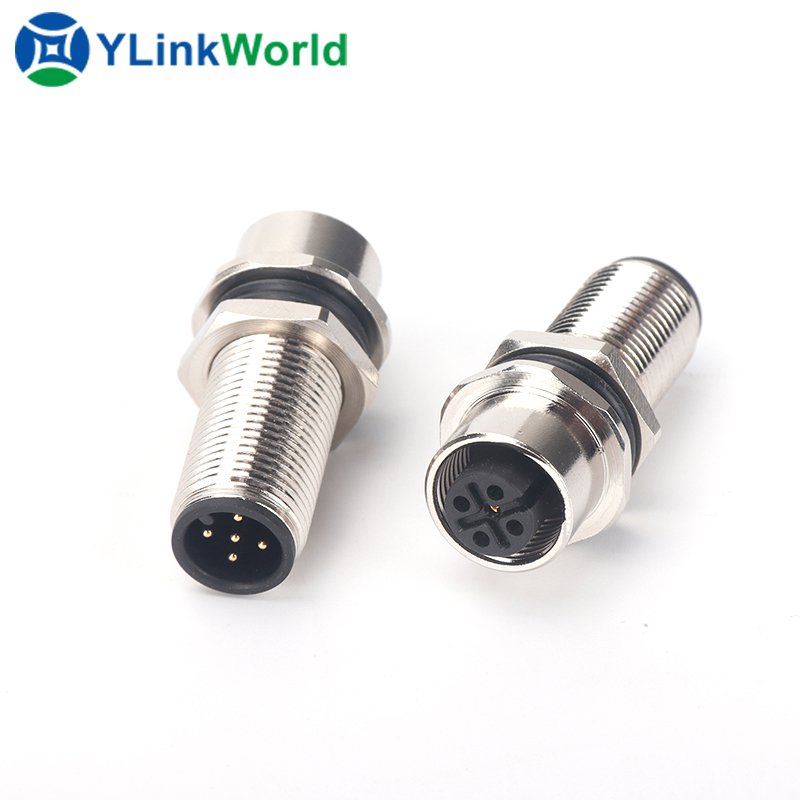 M12 through-the-wall pcb panel mount plug socket connector male to female circular adapter connector manufacturing