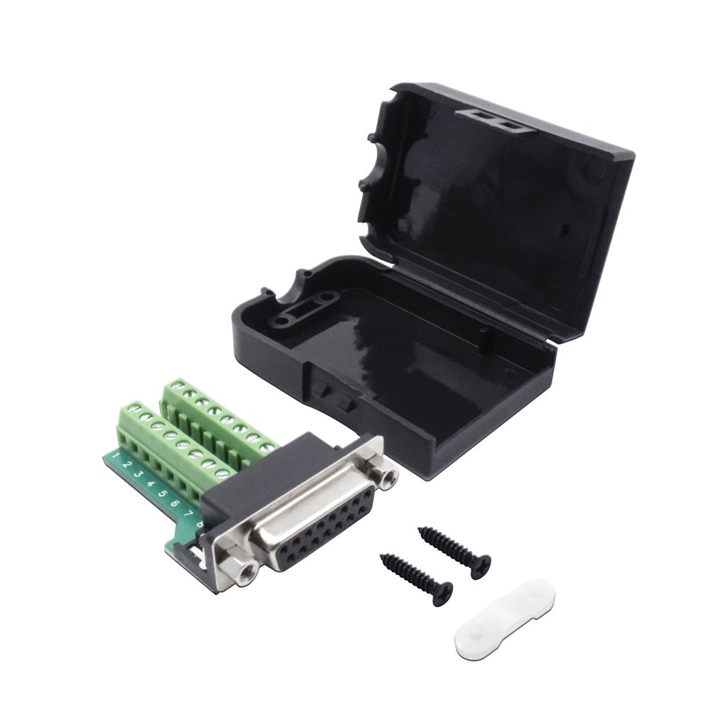 Original Manufacturer Black Cover Screw Lock Dsub 15Pin Female Connector with Nut VGA Adapter DB 15pin Wire Range 16-30AWG