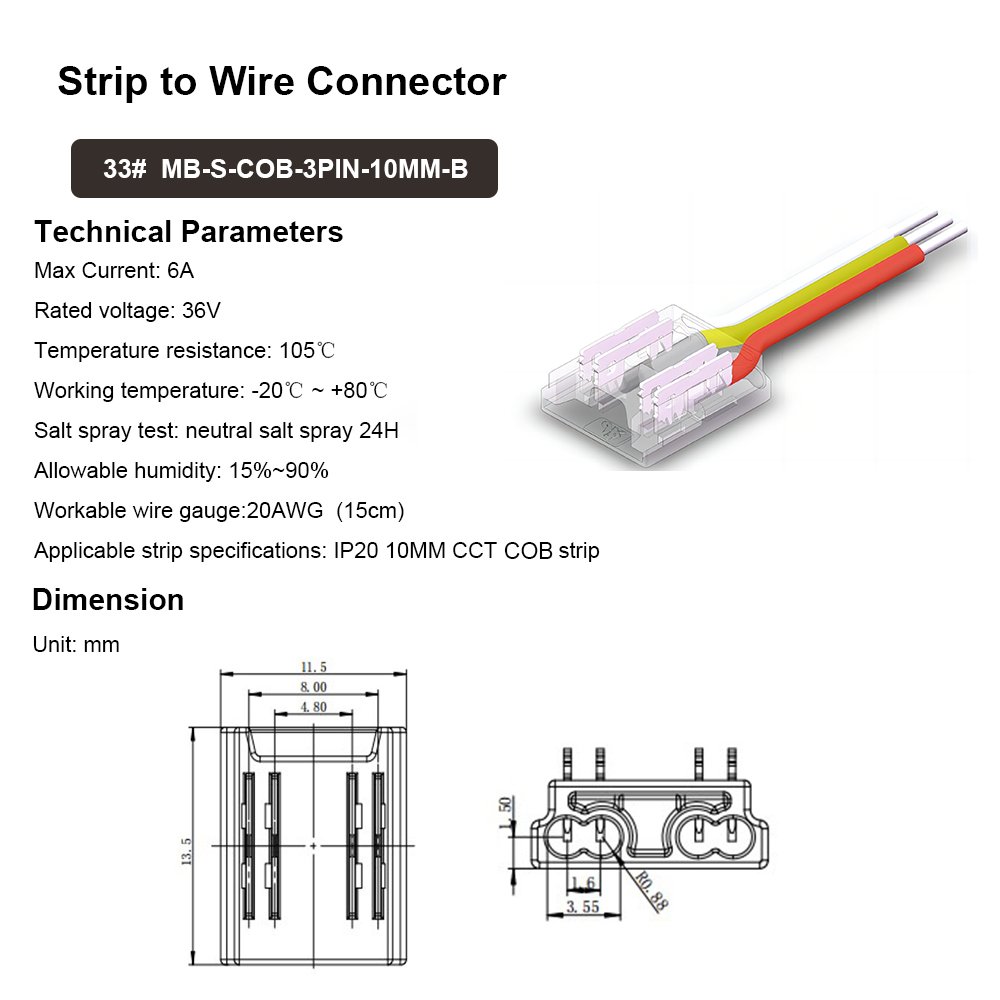 Reliable COB LED connection solutions l shape transparent 3 pin led strip connector COB LED strip to power supply connector