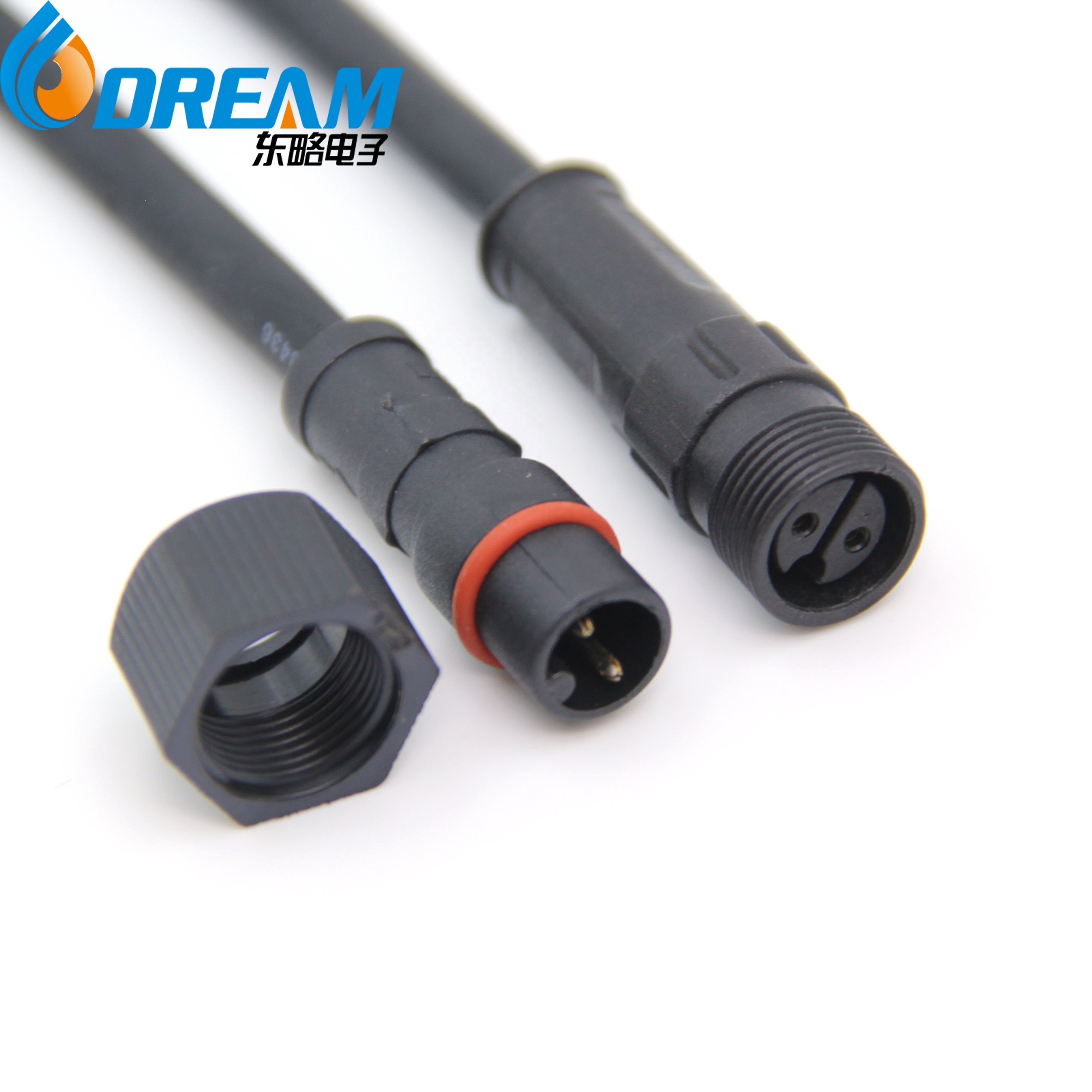 Factory IP66 M14 Waterproof Watertight 2 Pin Circular Thread LED Lighting waterproof cable connector