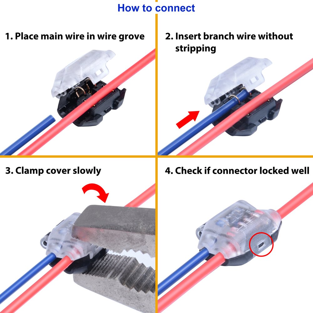 Low Voltage Wire Connector Quick Wire Splice Connector 3 Way T Tap Solderless Wire Connectors for LED Lighting and Automotive