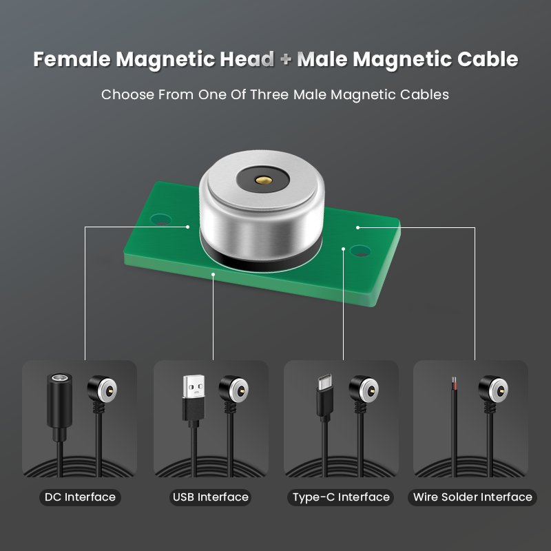 Right Angle 90 Degrees 5V 2A Male Female DC Interface Magnetic Charging Cable Connector With PCB