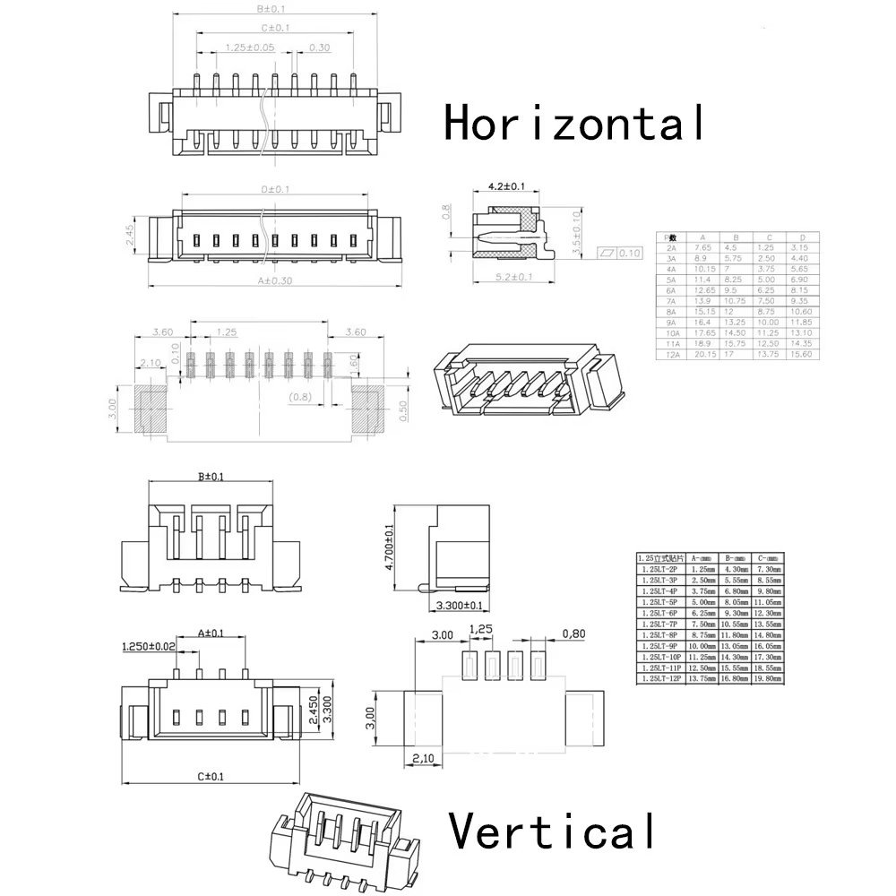 10Pcs JST 1.25mm 2P 3P 4P 5P 6P 7P 8P 9P 10P 12PIN SMD Horizontal Vertical Male Plug Connector Pin Header Socket JST 1.25