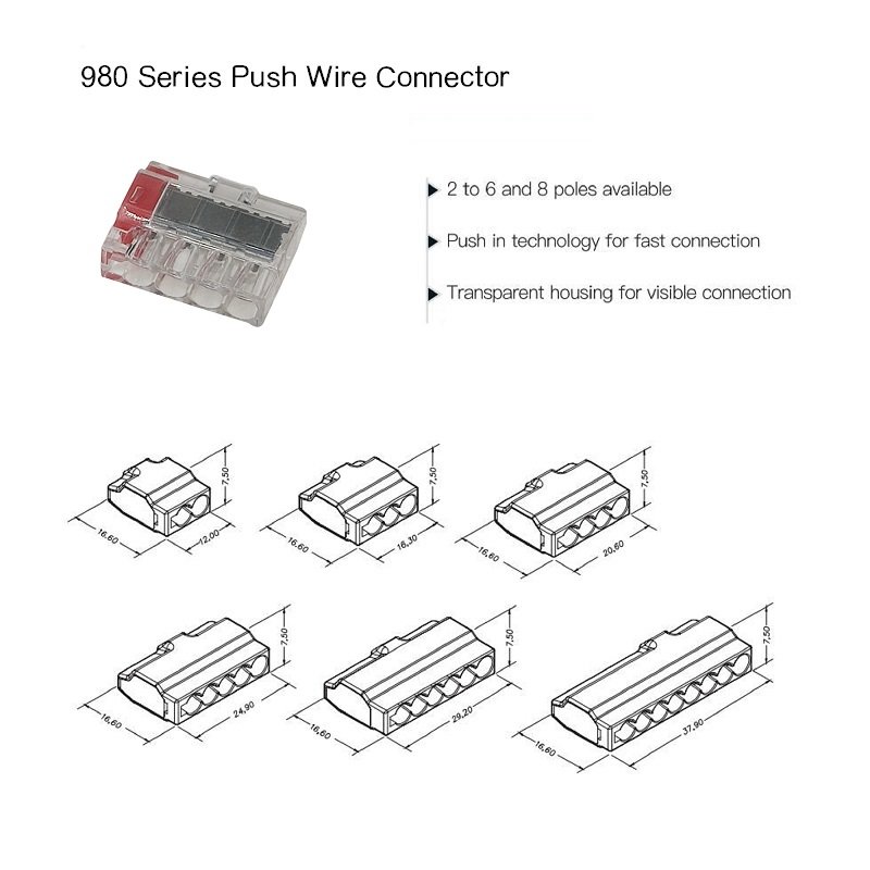 980-4P 4 Pin Compact Quick Push Wire Connector For Junction box