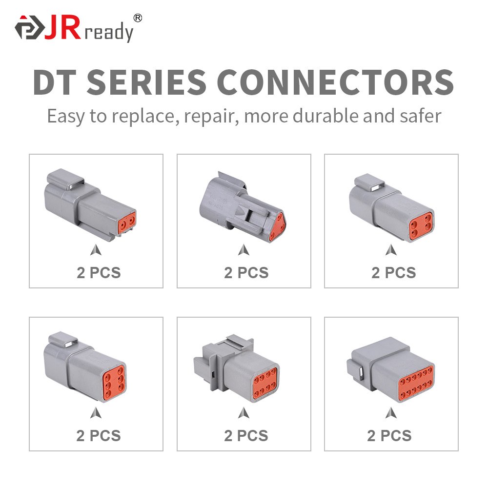 JRready ST6302 208 PCS DT Deutsch Connector Kit,2 Sets 2pin 3 4pin 6 8 12 Pin DT Series Connector with 16 Stamped Contacts