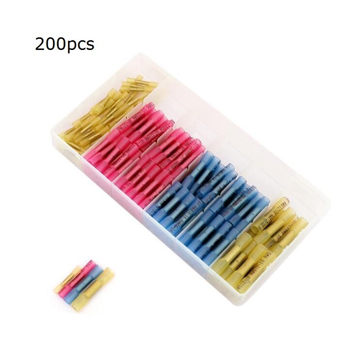 BHT 200pcs Waterproof butt connector Electrical Wire Spice Solder Seal Heat Shrink Butt Connectors Kit