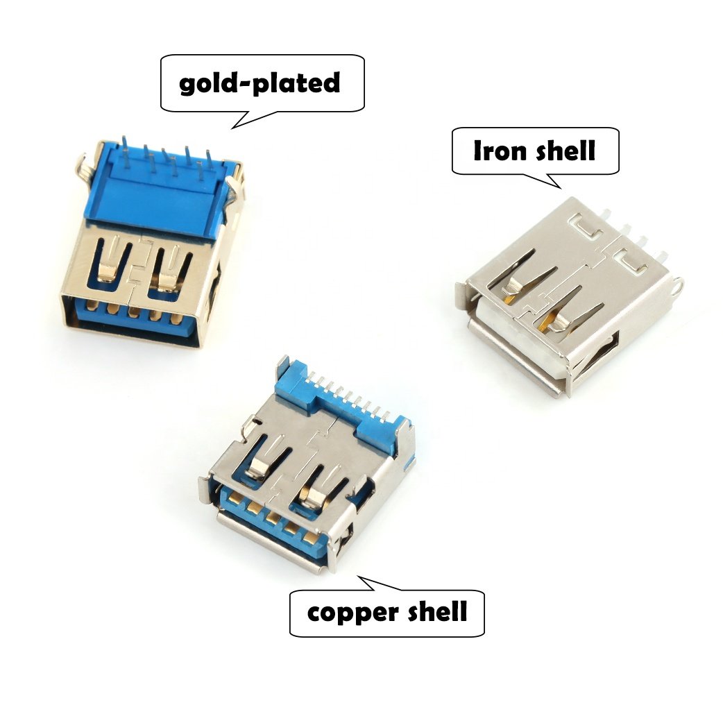 Female socket USB 3.0 AF 90 Degree 9 pin usb smt af 3.0 flat female connector