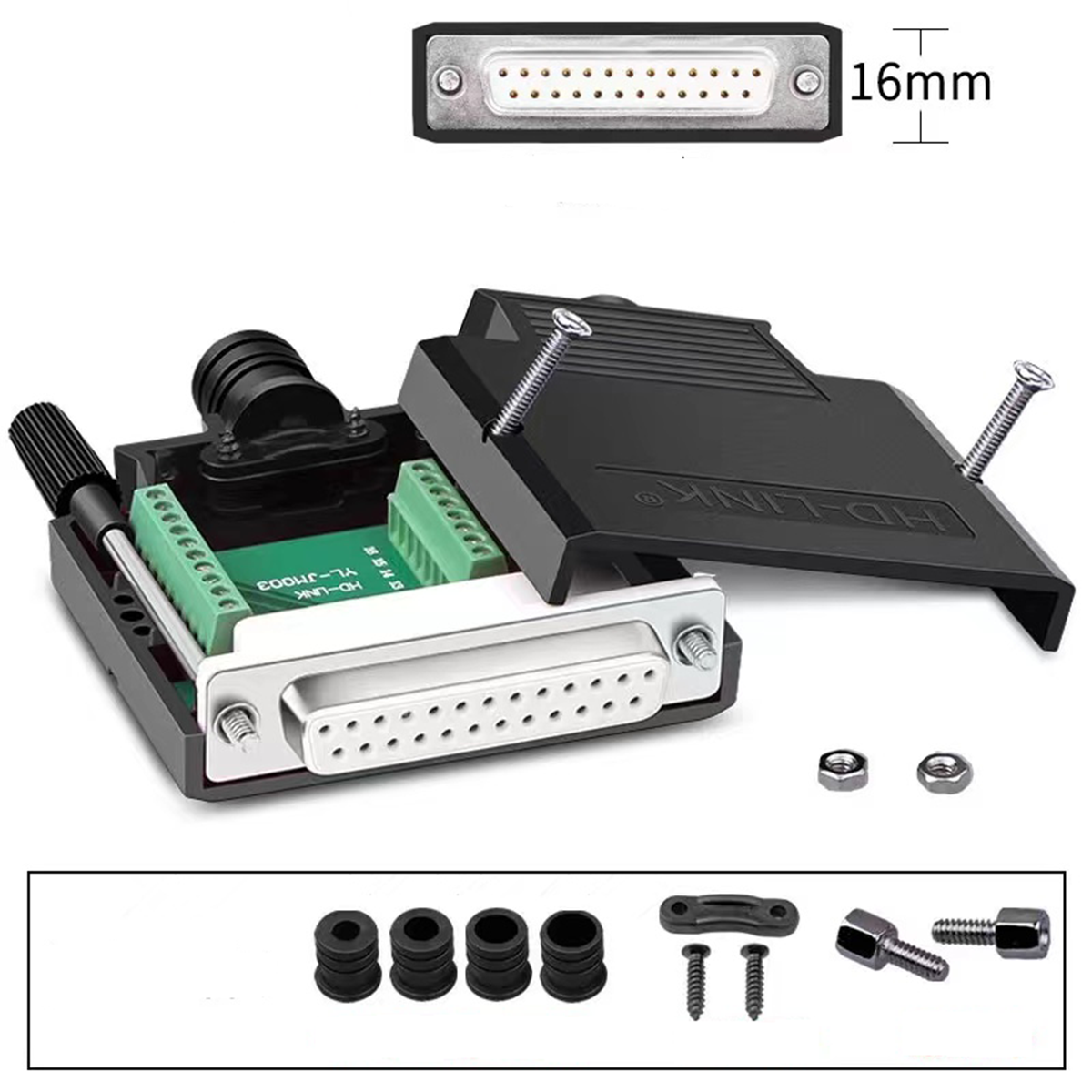 DB25 Female RS232 D-SUB Serial Solderless Adapter Thinner 25 Pin Port Terminal Breakout Connector Board with Case (DB25 Female)