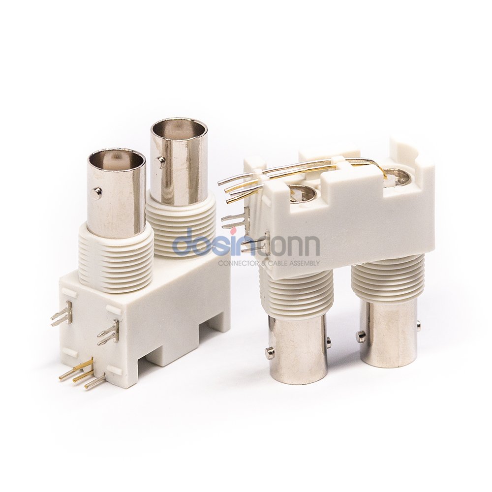 BNC Dual Connector Female Jack Bulkhead Panel Mount BNC Angle PCB Connector