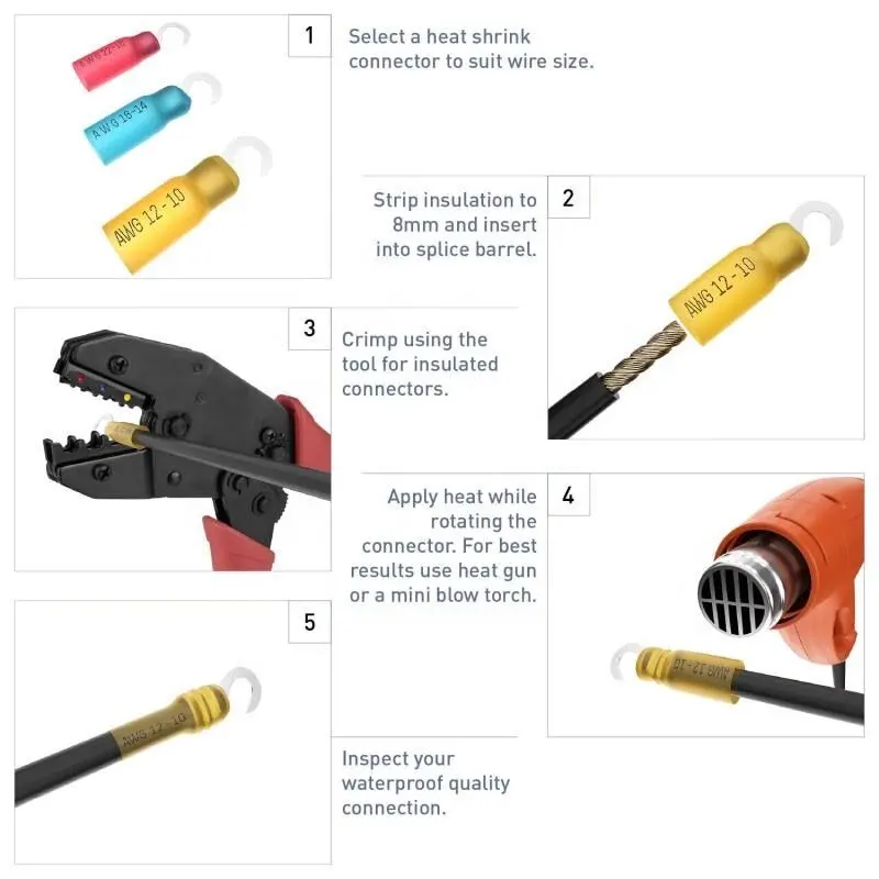 HV Insulated Electrical Wire Heat Shrink Crimp Hook Copper Automotive Terminals Connectors