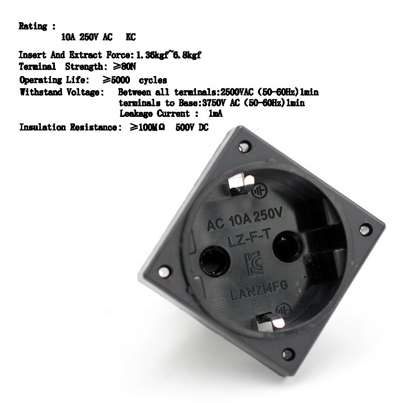 Korea 45 Degree Angle Power Socket Wall Screw Mounted Power Outlet Connectors 10A 250V