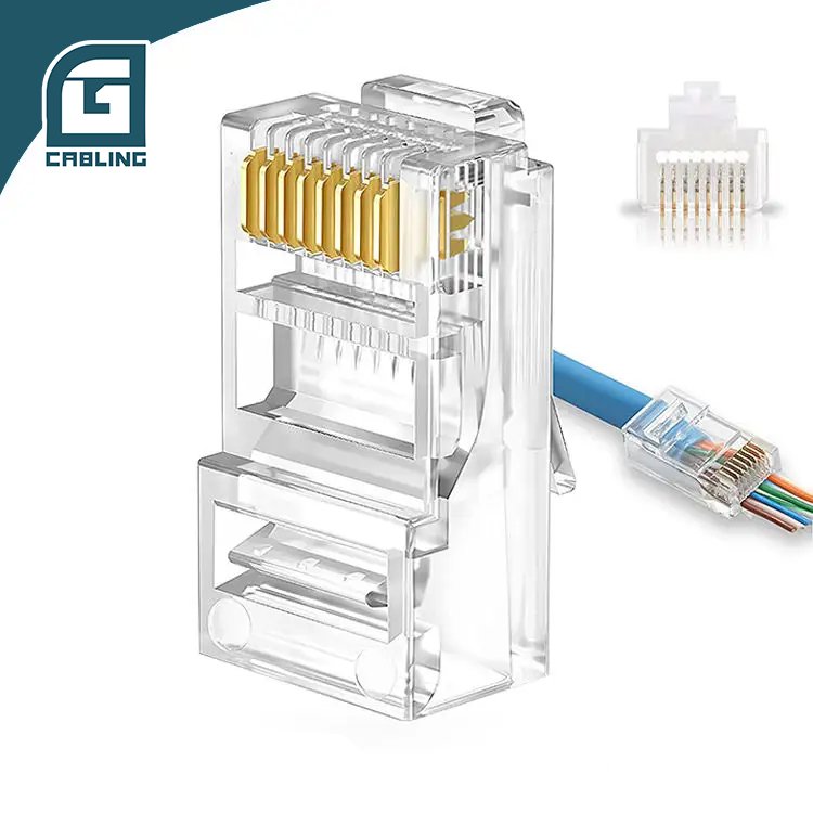 Gcabling 8P8C Conector Cat5e Cat6 ethernet UTP unshielded plug female connectors Cat 6 5e pass through RJ45 connector