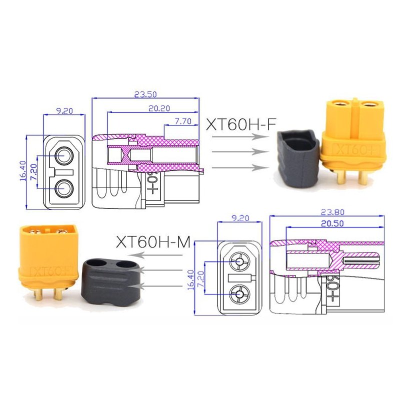 Amass XT60 XT60H XT60H-F XT60H-M XT60-H xt60h Xt60-h xt60 Male Female Bullet Plug Motor Connector With Cap Black Sheath Cover