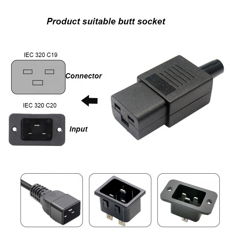 PDU/UPS Socket Standard IEC320 C19 C20 16A 250V AC Electrical Power Cable Cord Connector Removable plug Female Male Plug Adapter