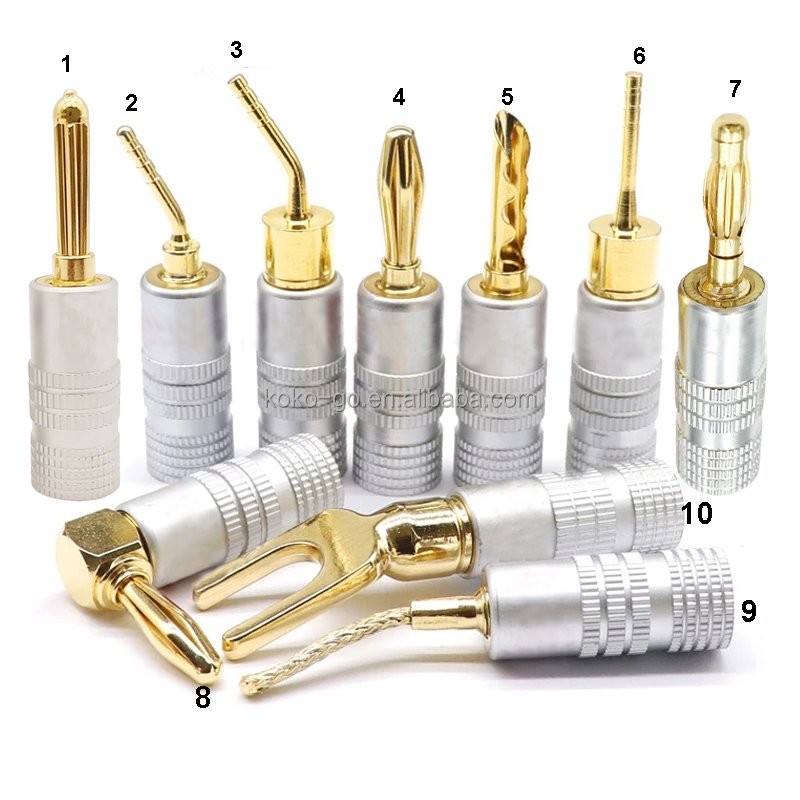 High quality pure copper 24K Gold plated Banana Plugs fork tip terminal angle Connector for Speaker cable Audio Jack