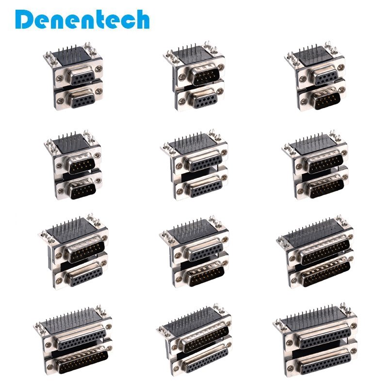 Denentech D-sub Dual Port DR37P Male+DR37P Female Right Angle DIP With Screw d-sub connector