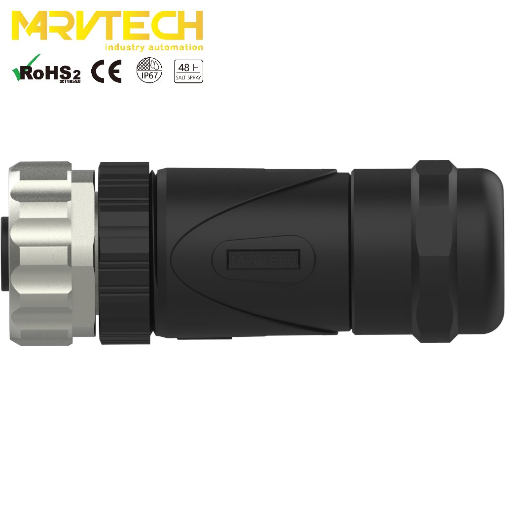 Marvtech M12 4 pole female waterproof field assemble cable connector for factory automation, sensor/actuator boxes