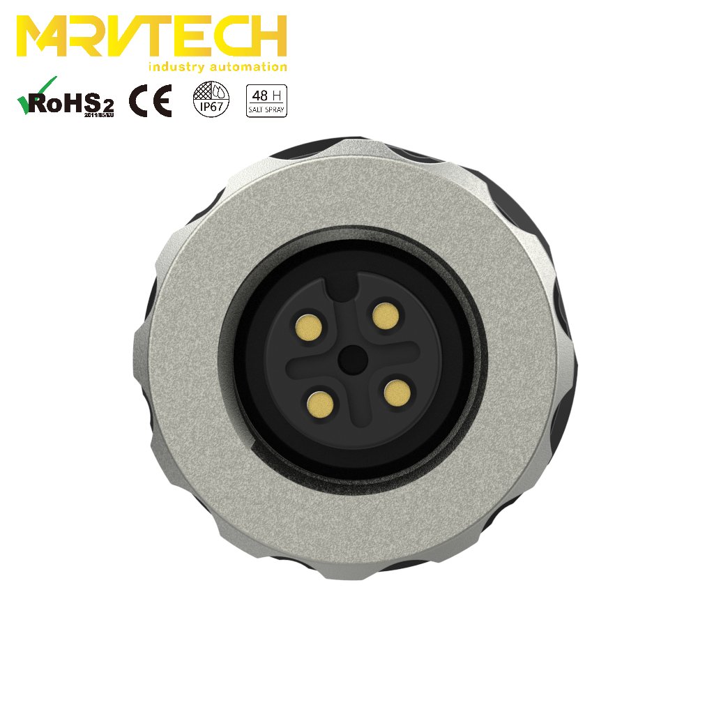 Marvtech M12 4 pole female waterproof field assemble cable connector for factory automation, sensor/actuator boxes