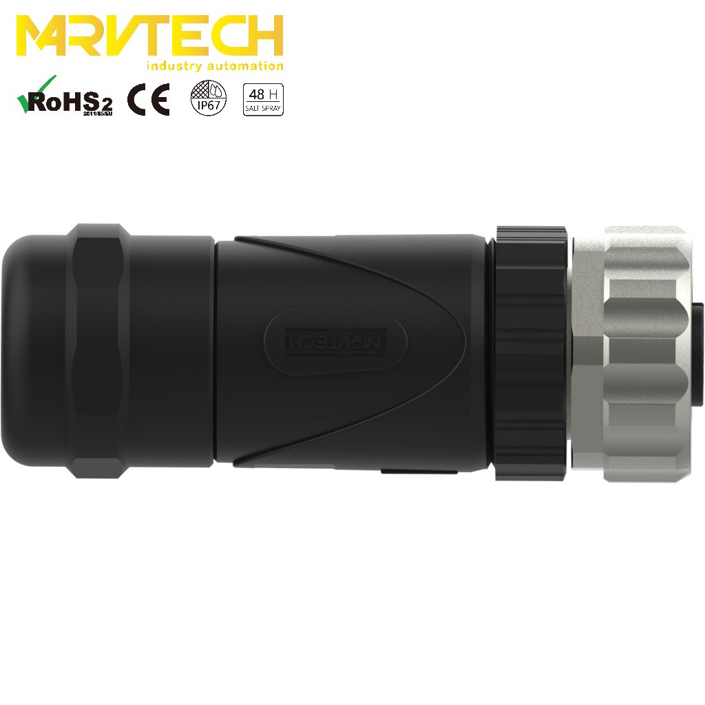 Marvtech M12 4 pole female waterproof field assemble cable connector for factory automation, sensor/actuator boxes