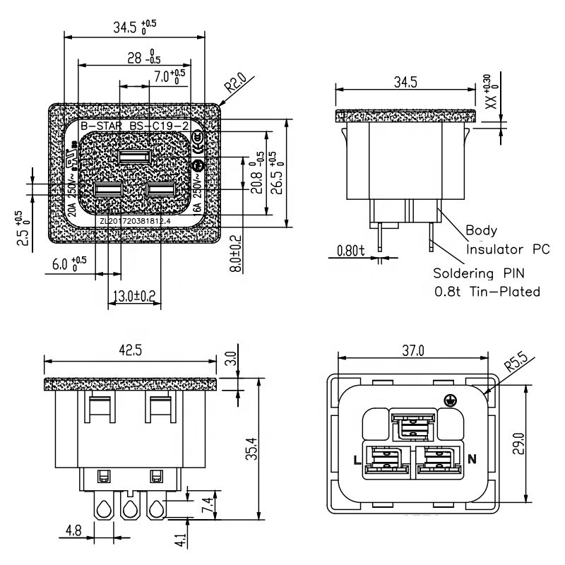 IEC 60320 C19 PDU socket connector AC power socket for rack power distribution unit