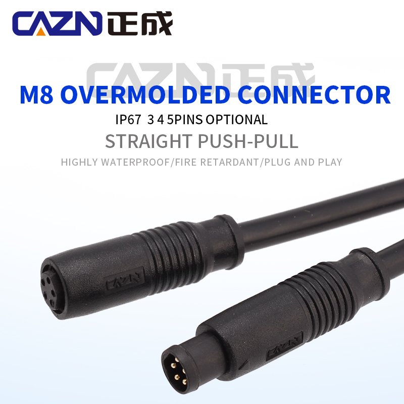Factory M8 3 4 5 6 8 pin code snap in female male straight overmolded with 1M PVC unshielded cable connector