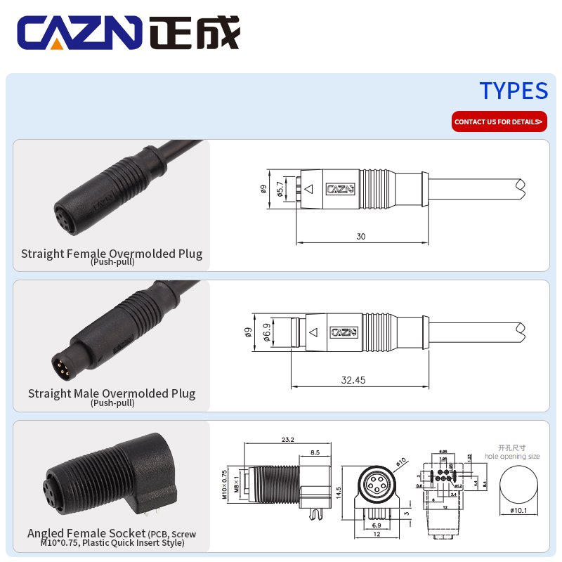 Factory M8 3 4 5 6 8 pin code snap in female male straight overmolded with 1M PVC unshielded cable connector