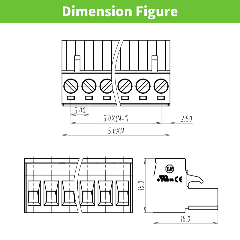 pluggable terminal blocks electrical connectors 5.0mm pitch 20A 6 Pin