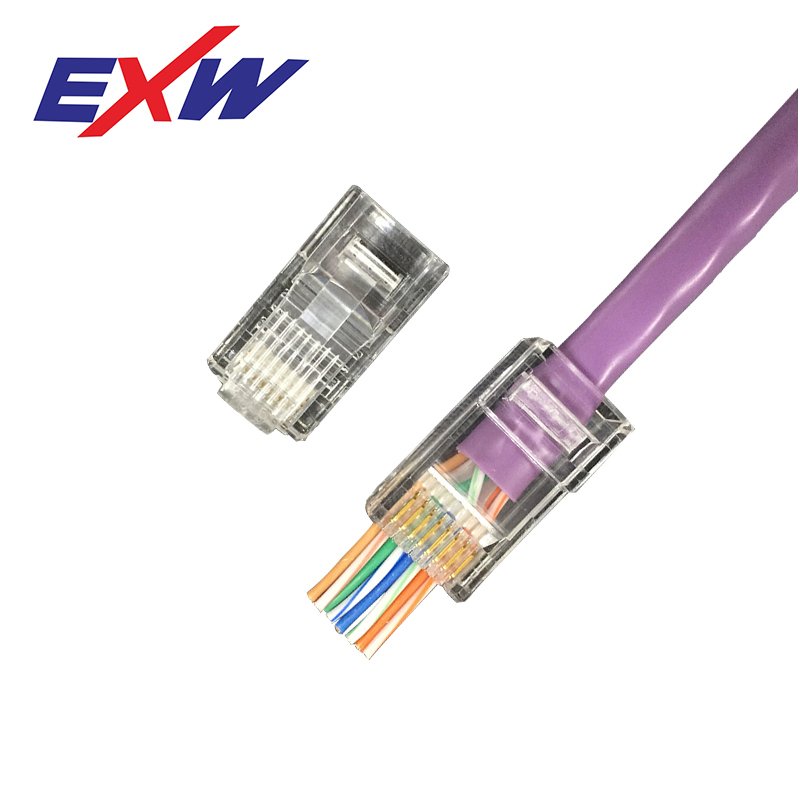 EXW High Quality Cat6 Easy Passthrough RJ45 Connector Plug Unshielded rj45 plug