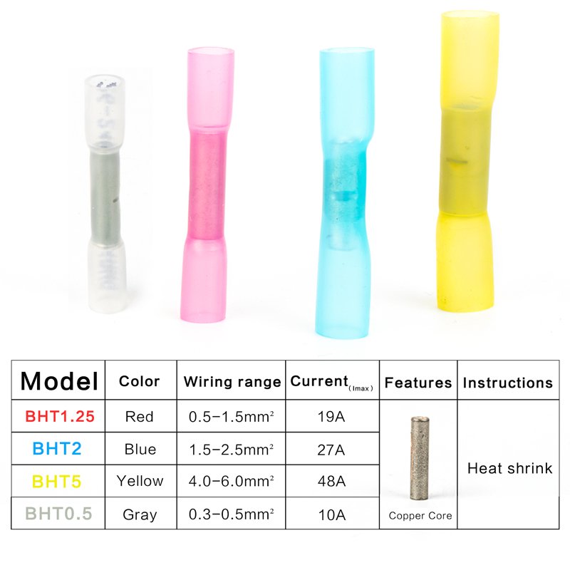 CHFRPU Heat shrinkable butt connector BHT2 AWG 16-14 insulated waterproof heat shrink crimp terminal 50pcs/bag wire connector