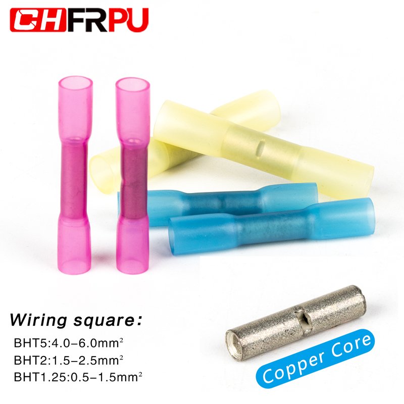 CHFRPU Heat shrinkable butt connector BHT2 AWG 16-14 insulated waterproof heat shrink crimp terminal 50pcs/bag wire connector