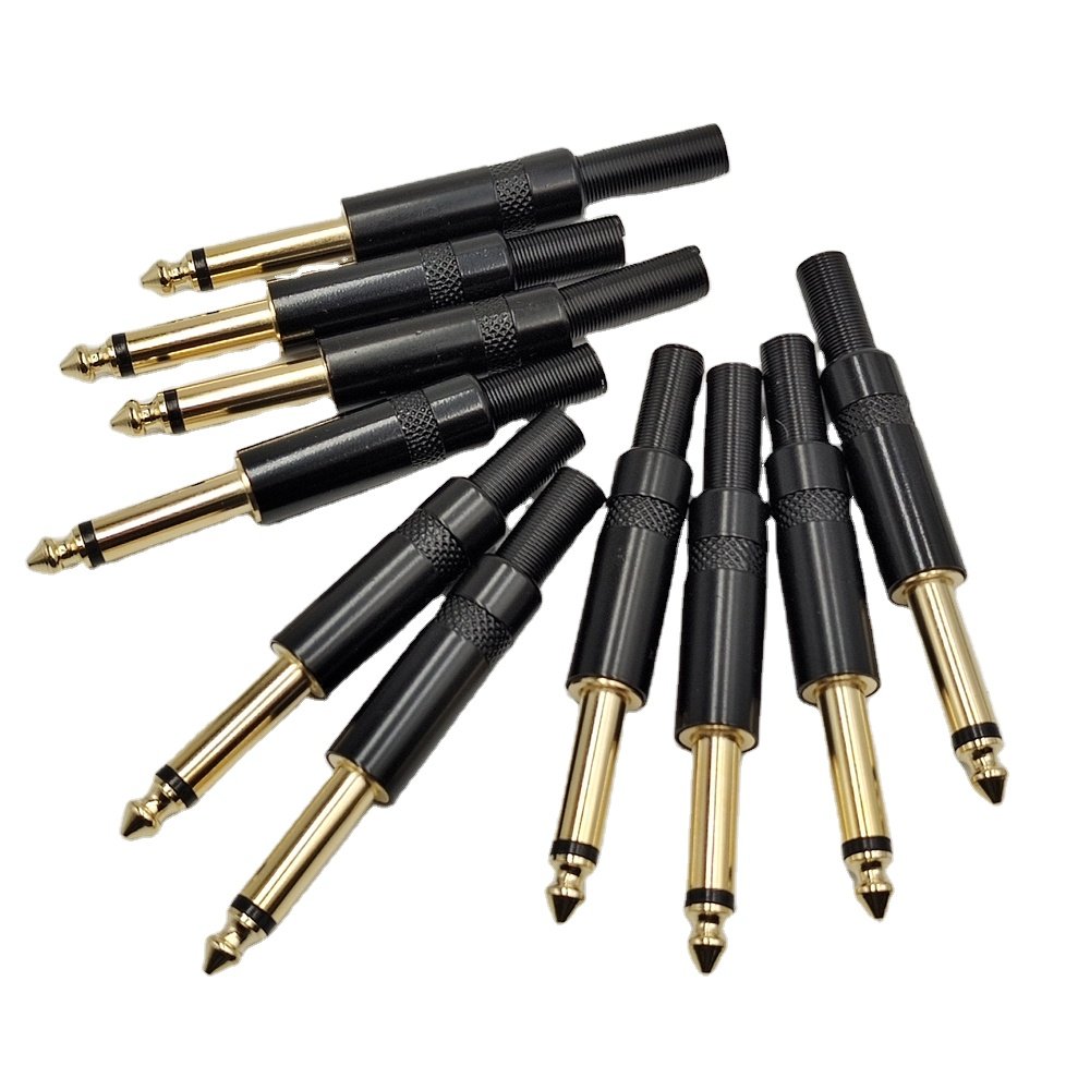 6.35 mm Mono Male TS Jack Plug Guitar Connector 6.35 mm Plugs Black 6.35 mm Jack Male Mono Metal 6.35mm Male Connector Mono