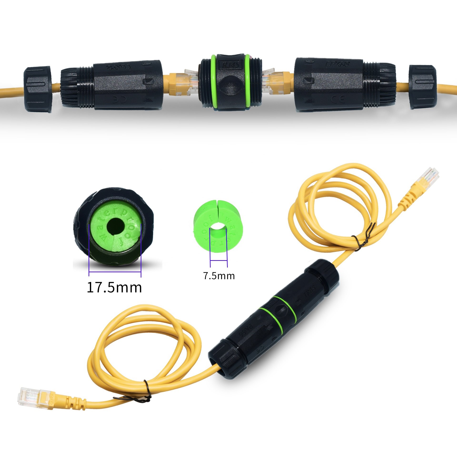 RJ45 network Cat5/cat5e/cat6 Waterproof wire connector for security camera