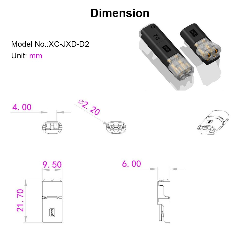Low Voltage Wire Connector Universal Compact Wire I Type Connectors 2 Pin No Wire-Stripping Required for 20/22 AWG Cable